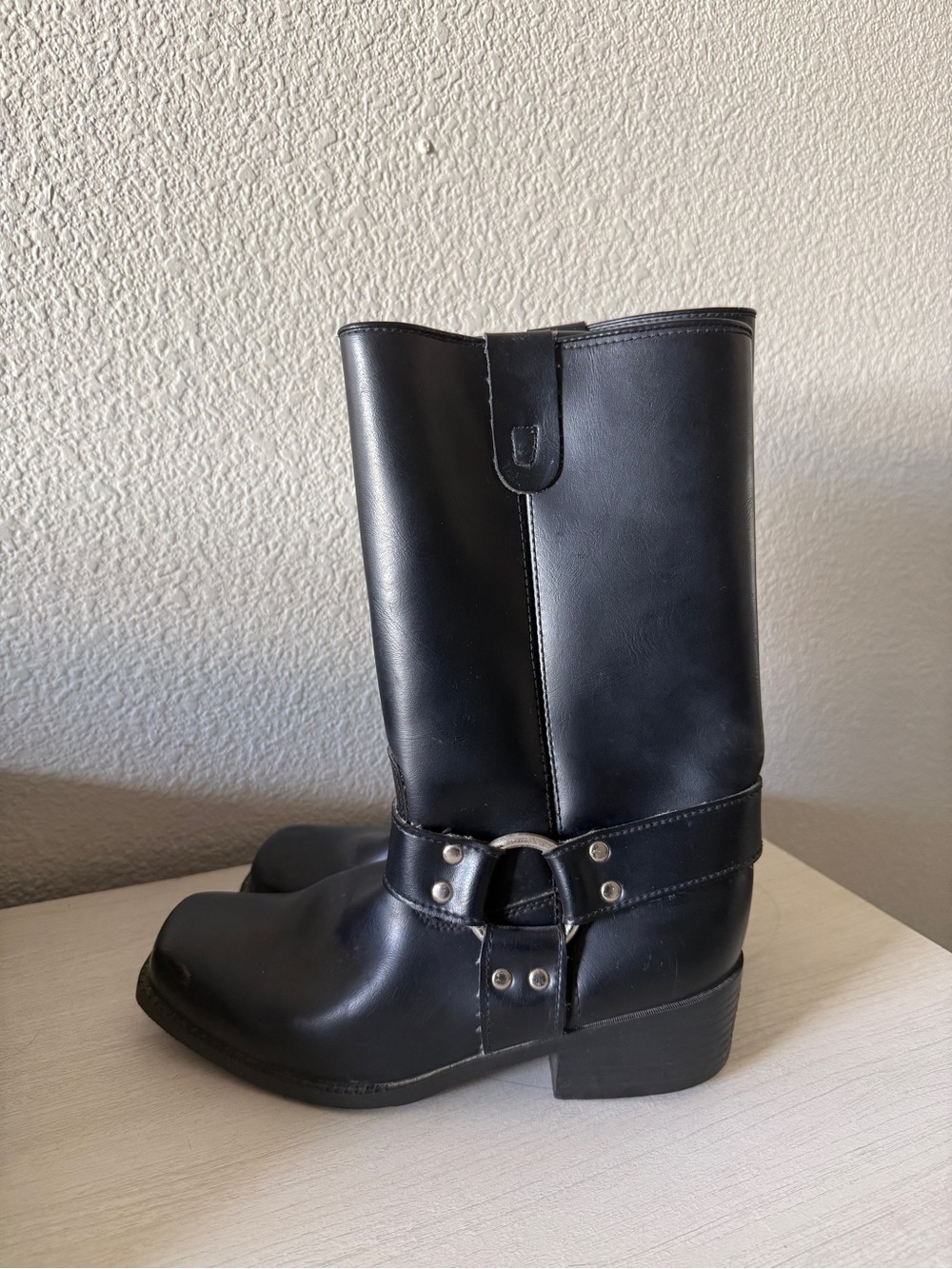 Black Leather Harness Boots